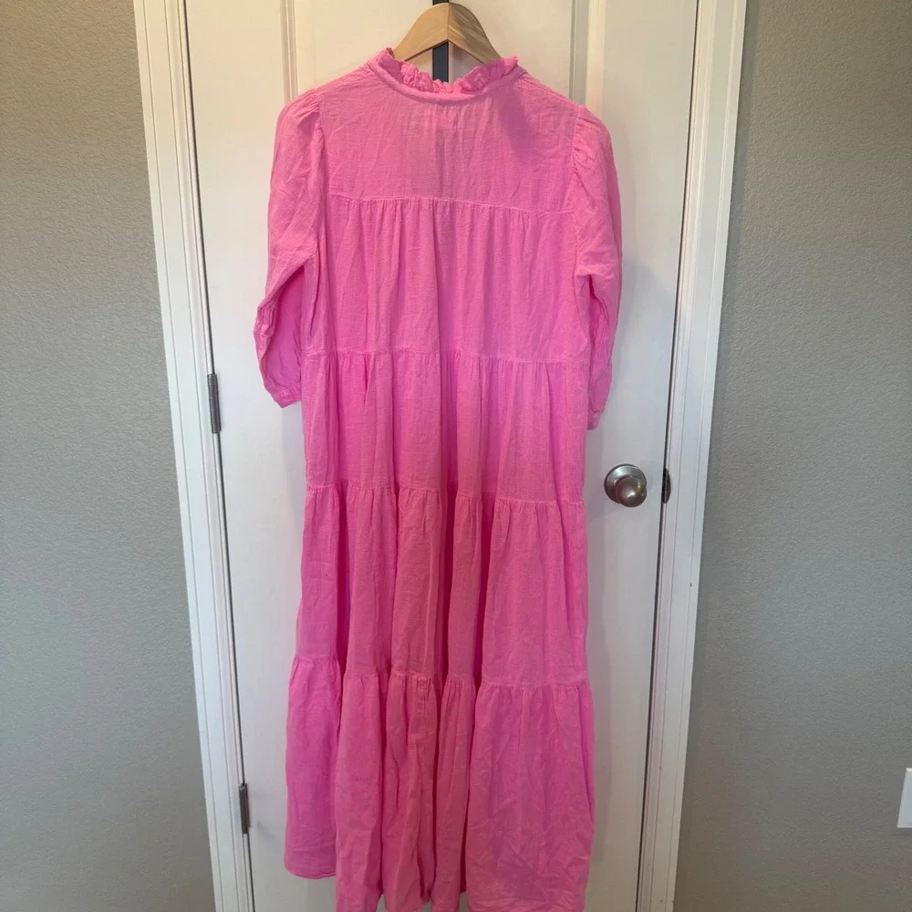 HONORINE Hibiscus Giselle Midi Dress Womens Pink Cotton Gauze Tiered Size M - Picture 4 of 8